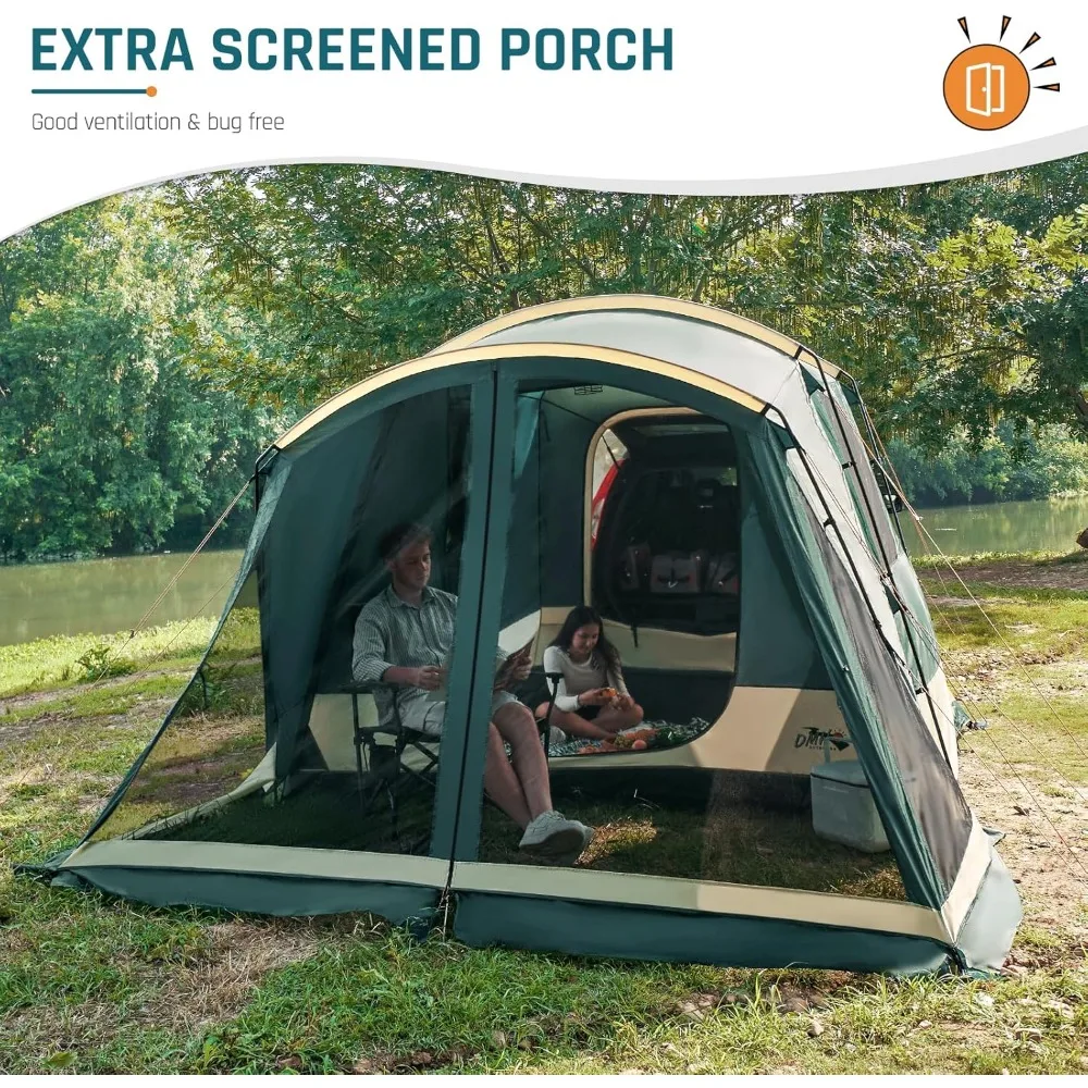 5-8 Person Family Camping Tent with Screened Porch, Weather Resistant Tent with Double Layer Door and Window Design