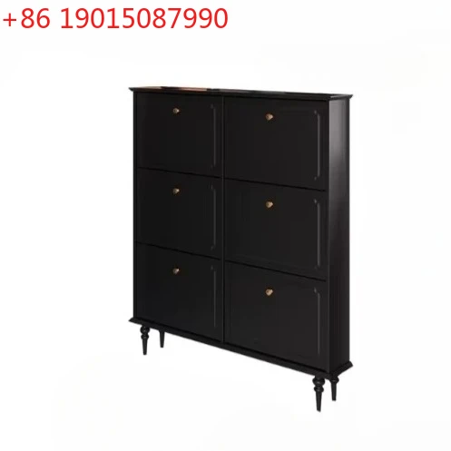 

N American Ultra-Thin Tilting Shoe Cabinet Home Doorway Retro Narrow Small Apartment Black Shoe Cabinet