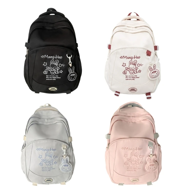 E74B Cartoon Embroidery Backpack Multifunctional Large Capacity Junior High College Student Book Bag for School and Travel