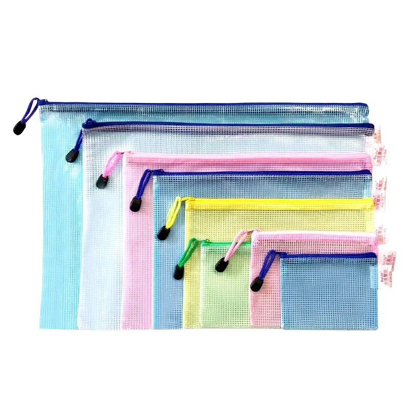 A4 Grid Transparent Document Organizer PVC Zipper Stationery School Handle Paper Pouch File Organizer A4/A5/A6 Document Bag