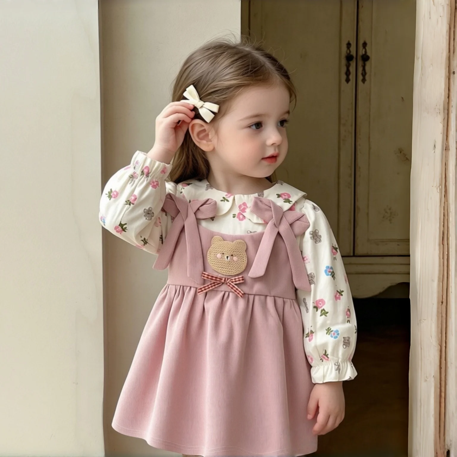 vestido-de-bebe-sweet-beauty-para-outono-manga-longa-floral-com-laco-gola-de-boneca-estilo-princesa-coreana-para-meninas-vestido-para-uso-diario-atividades-ao-ar-livre-e-ferias