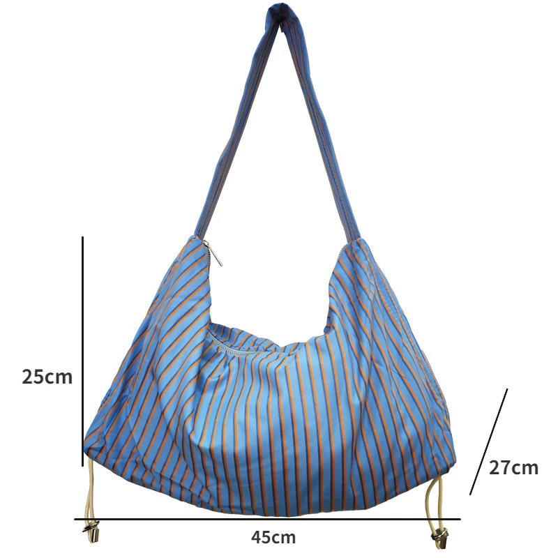 New Lazy Pleated Shoulder Tote Bag with Large Capacity and Minimalist Striped Shoulder Bag Yoga Exercise Handbag