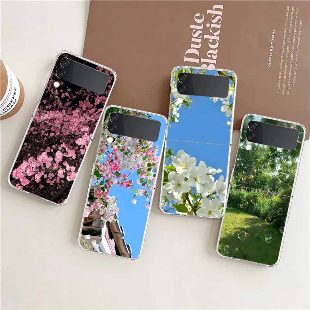 Phone Case For Samsung Galaxy Z Flip 3 4 5 6 7 Fold High Hard PC For Galaxy Z Flip3 Cover Petal Branch Nature Summer Scenery
