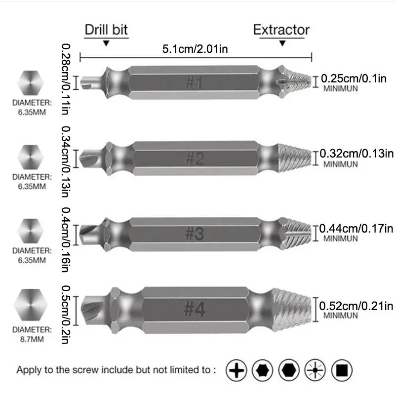 

5Pcs Damaged Screw Extractor Set HSS Drill Bit Stripped Broken Remover Small Easily Quickly Take Out Kit Easy Demolition Power