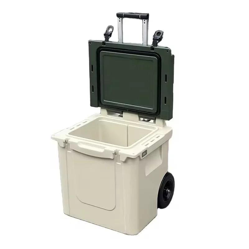 45QT Heavy-Duty Rotomolded Wheeled Thermal Cooler Box Modern Portable Ice Chest Camping Travel Fishing Custom Solar Panel Cans view 5