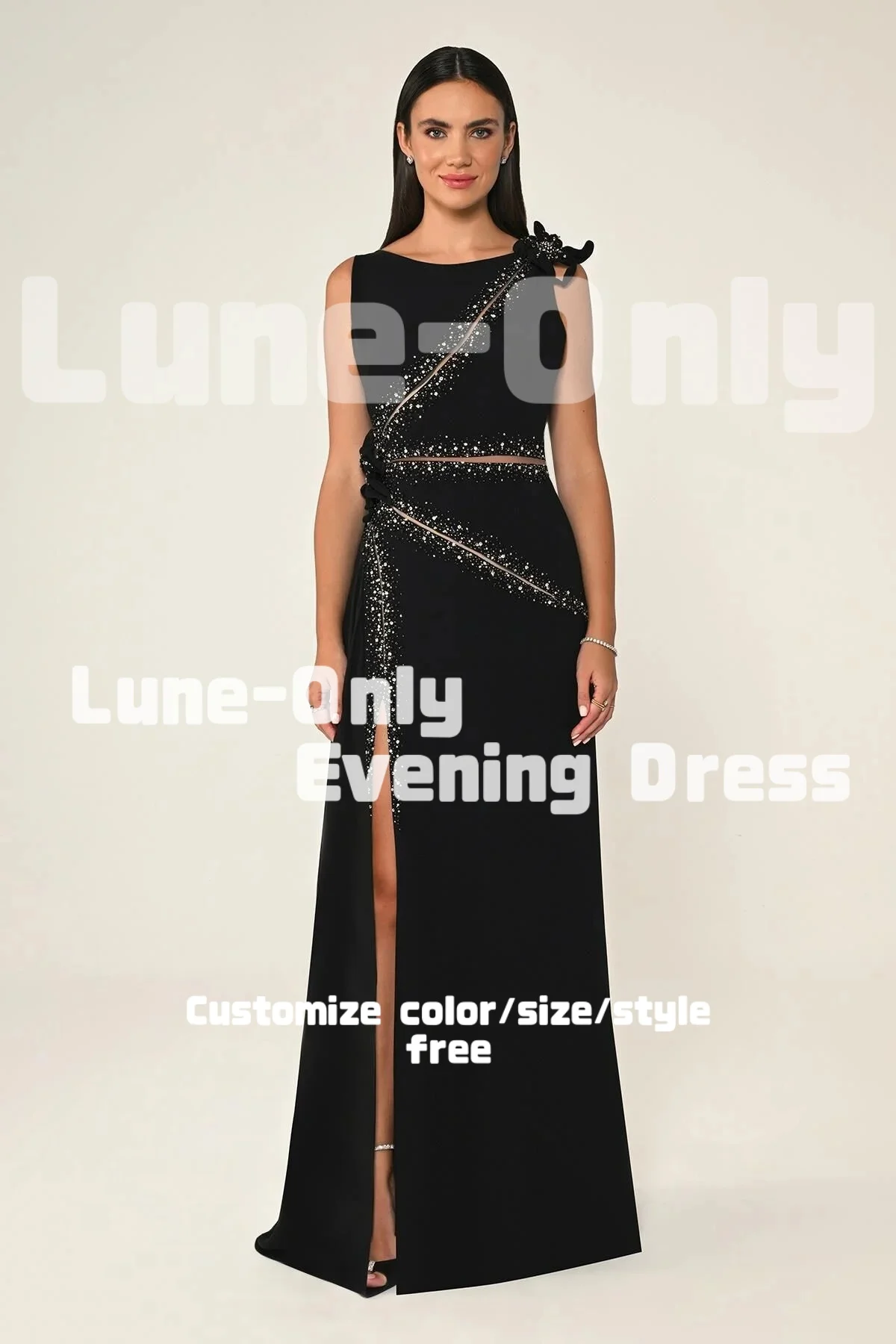 Sukienki wieczorowe damskie luksusowe z niebieskimi kwiatami, zdobione koralikami, z wycięciami, bez rękawów, eleganckie suknie na przyjęcie, bal, sukienki formalne.