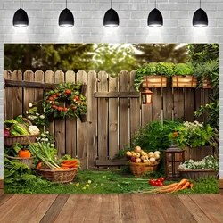 1pc Polyester Backyard Garden Backdrop, Matte Finish Photography Background with Vegetable Basket Print