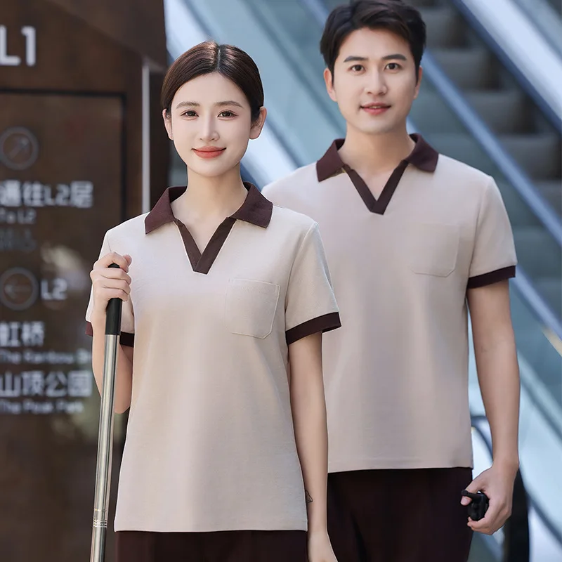 Schoonmaken Tante Werkuniform Korte mouw Zomer Comfortabel Ademend Reinigingskleding Eigendom Gastenkamer Schoonmaakpersoneel Unifo