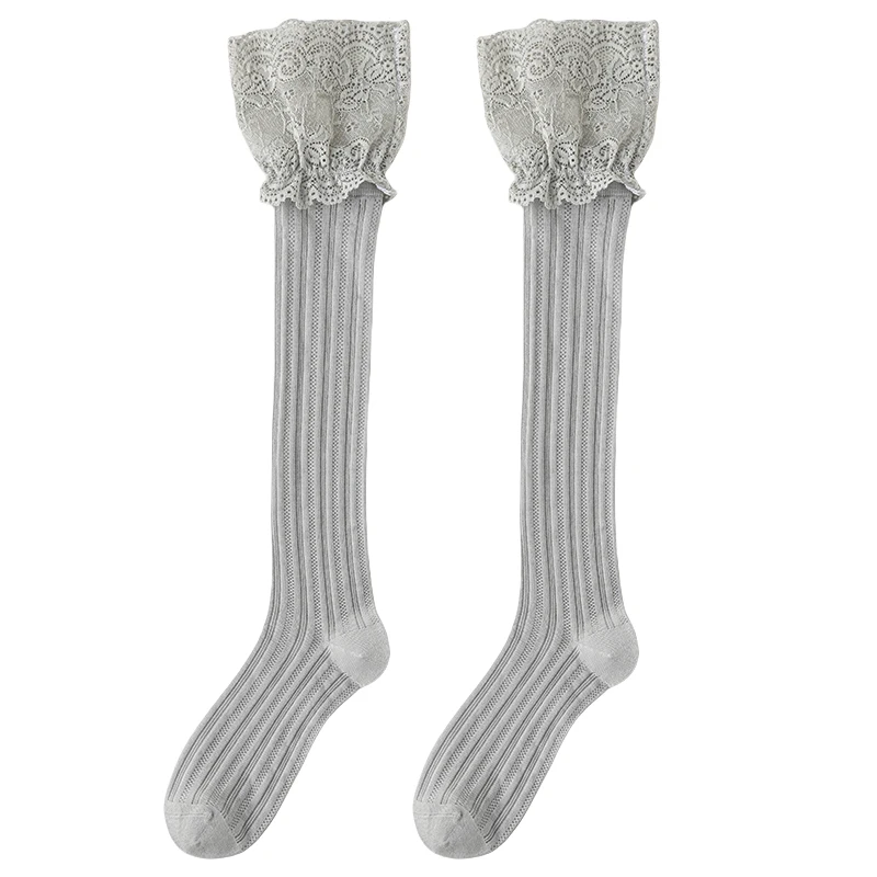 Nouvelles bas pour femmes mode dentelle respirant couleur unie chaussettes fines longue dame Style japonais maille genou chaussettes filles de haute qualité