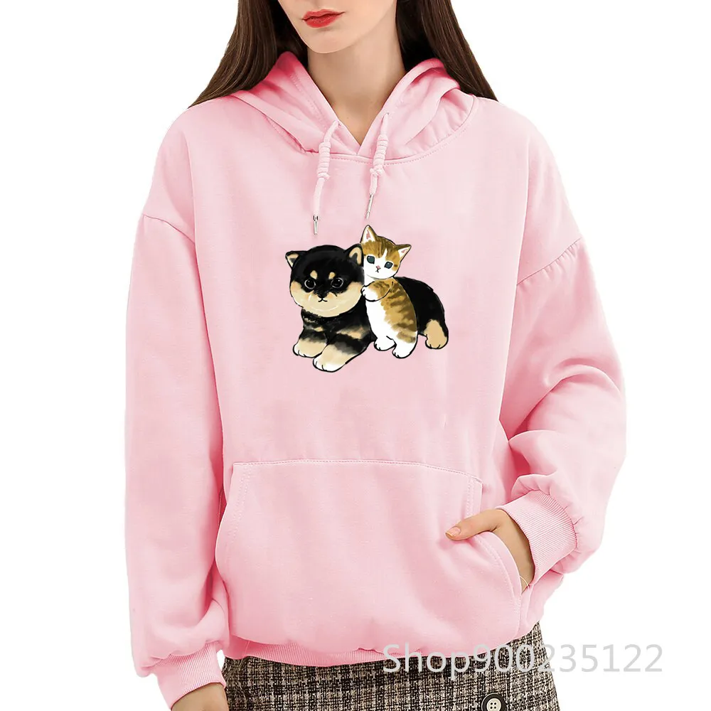 Sudadera con capucha Kawaii Shiba Inu para mujer, suéter con estampado de gato, sudadera de gran tamaño con dibujos animados, ropa de calle Harajuku