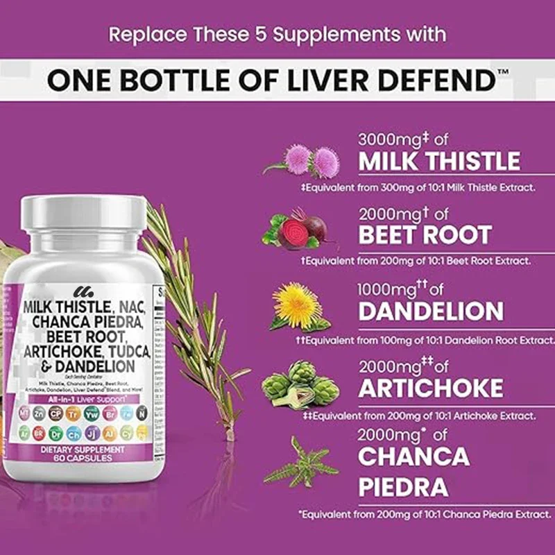 Milk thistle, beetroot, artichoke, dandelion root - liver cleansing, detoxification, and repair supplement