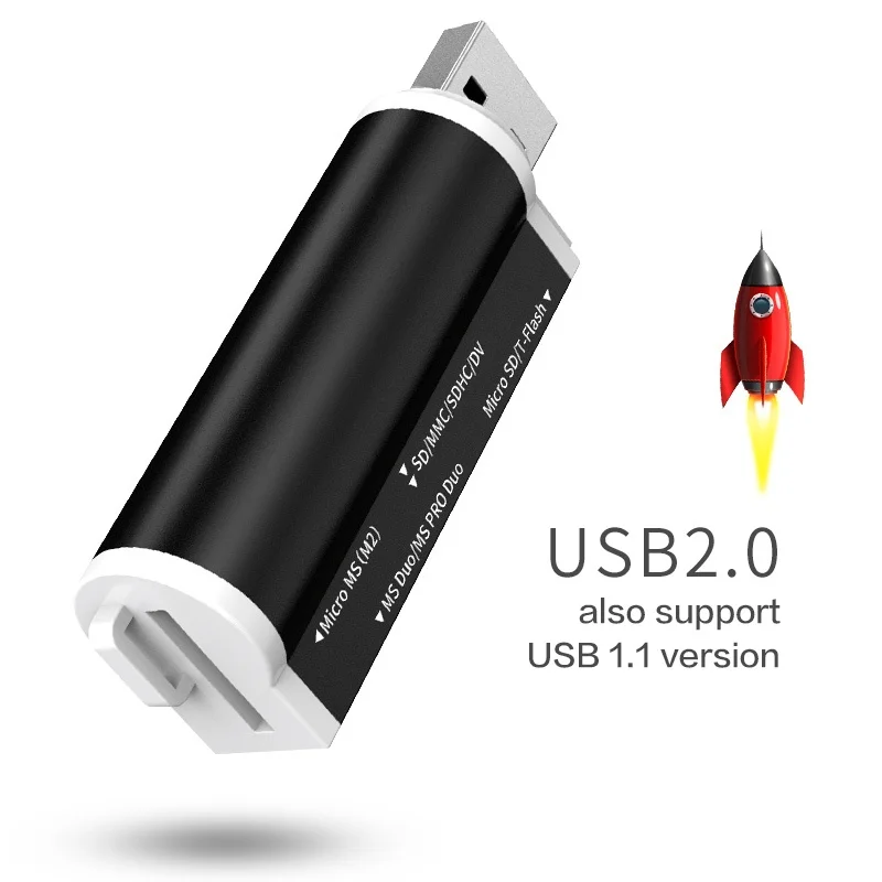قارئ بطاقات ذاكرة متعدد USB 2.0 عالي السرعة لـ Micro SD T-Flash SDHC MMC MS PRO DUO TF M2 متوافق مع جميع الأجهزة