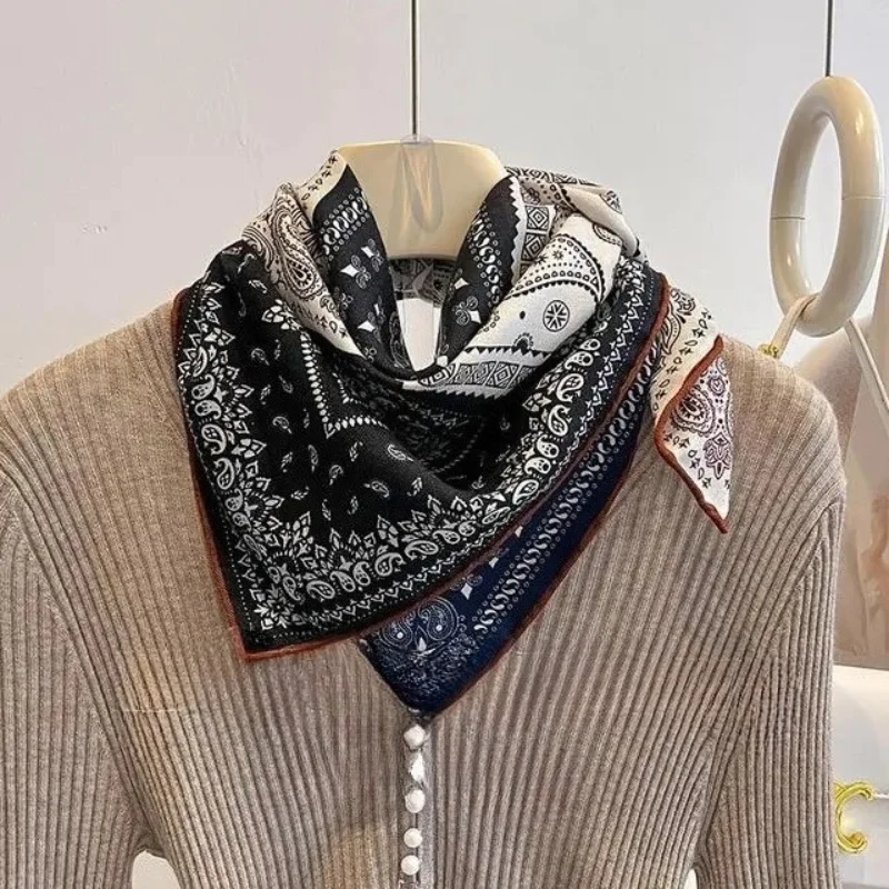 

Осень/зима, синий, зеленый, элитный шелковый шарф из твила, женский универсальный роскошный брендовый принт, старый цветочный дизайн