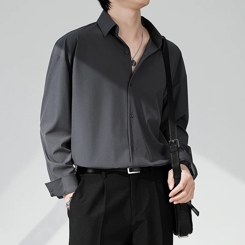 

Мужская рубашка с длинным рукавом, однотонная, повседневная, деловая, удобная одежда для взрослых