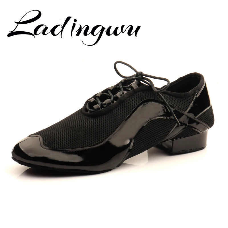 Ladingwu New Style Men Latin Dance Shoes Rumba Tango Dance Shoes Men Salsa National Standard Dance Shoes Breathable Mesh+PU