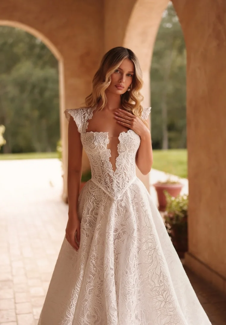 Lace Wedding Dress A line Dresses Vestido Noiva Minimalista Blanco Elegante Boda Civil Corte Princesa Boda Vintage Alta Costura