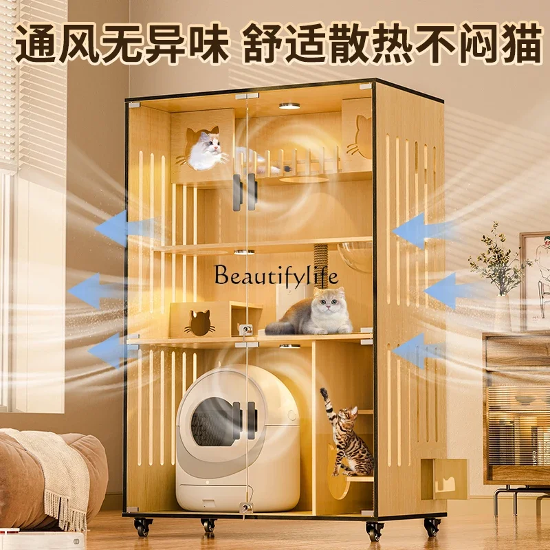 

01Luxury Solid Wood Cat Villa with Automatic Cat Litter Box and Integrated Toilet Cat House