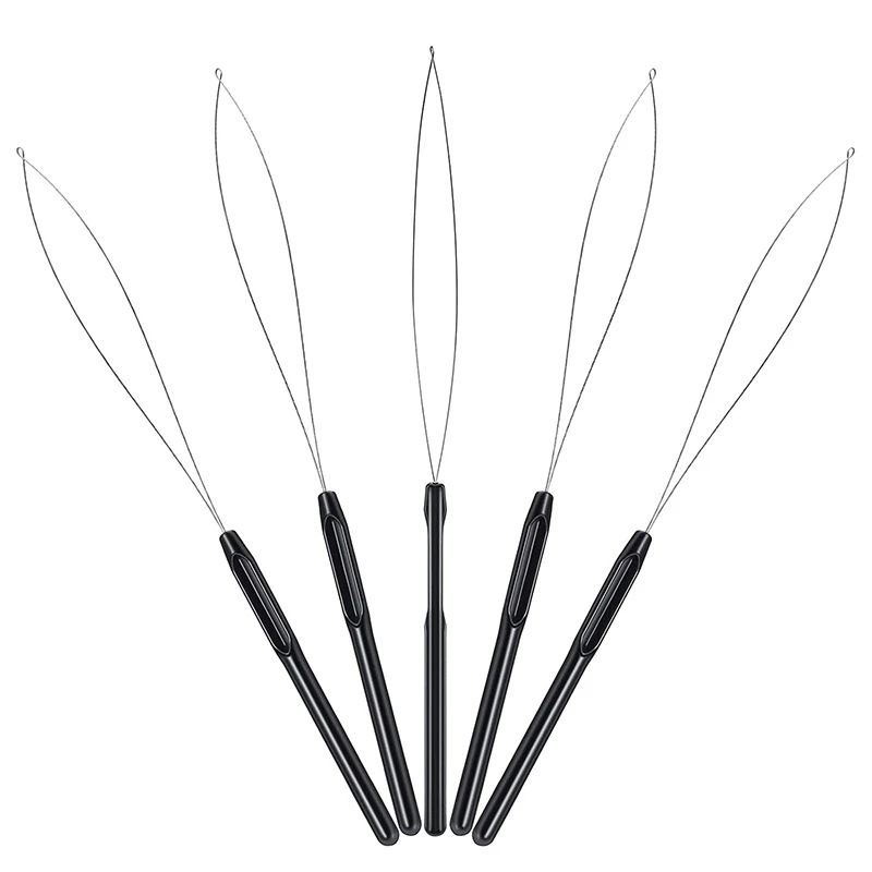 10 pezzi di estensione dei capelli Loop Threader Hook Tool e Bead Tool Black Loop Threader per l'estensione dei capelli o l'estensione delle piume