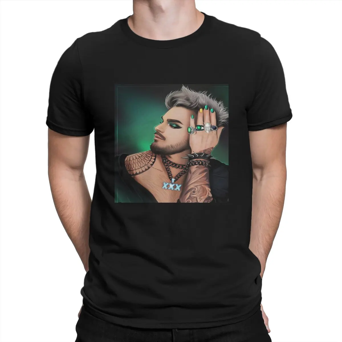 American Pop Male Singer T-Shirt for Men Adam Lambert Vintage 100% Cotton Tees Crewneck Short Sleeve T Shirts Party Tops