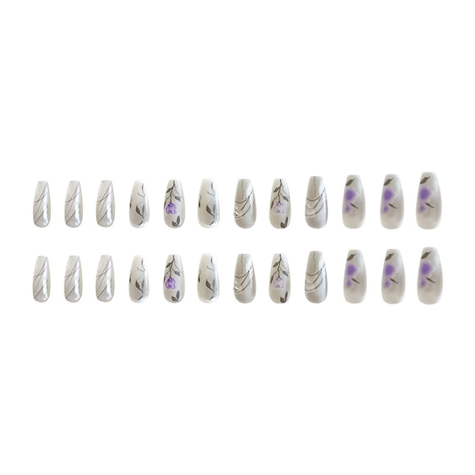 Faux ongles mats avec Rose colorée, violet réutilisable, Nail Art, couverture complète, artificiels, pression sur les longs ongles cercueil de Ballet