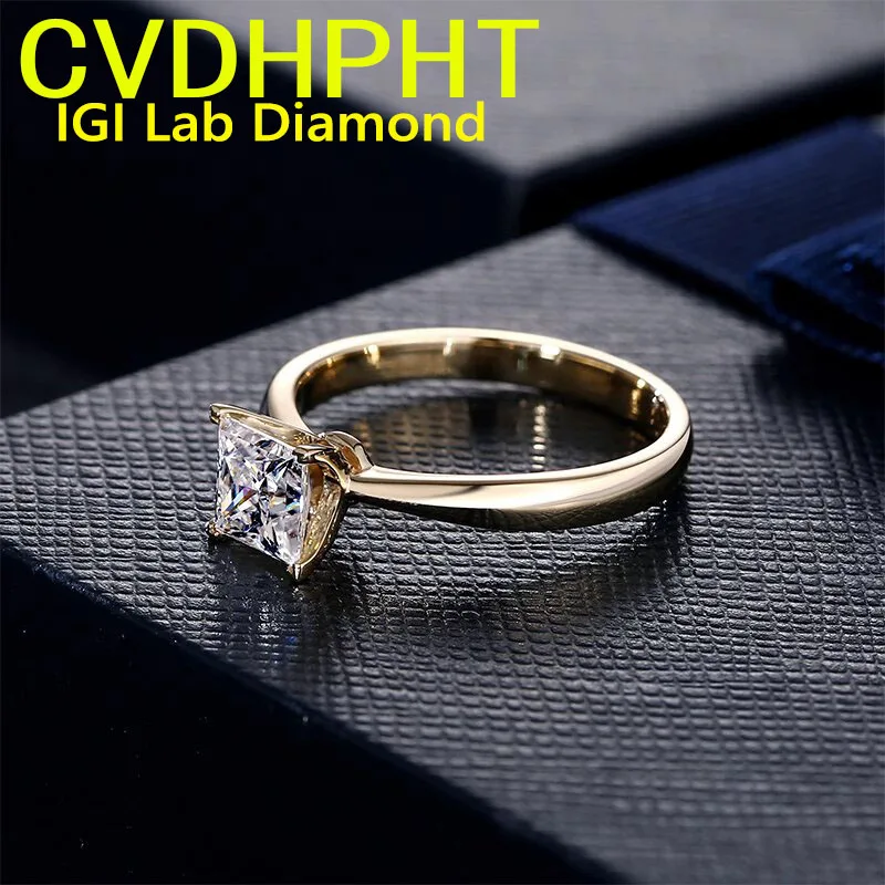 

IGI Lab Growing Diamond Ring Princess shape D Color 1 2 3Ct Solid 14K Yellow Gold Ring Diamond wedding Factory Engagement Ring