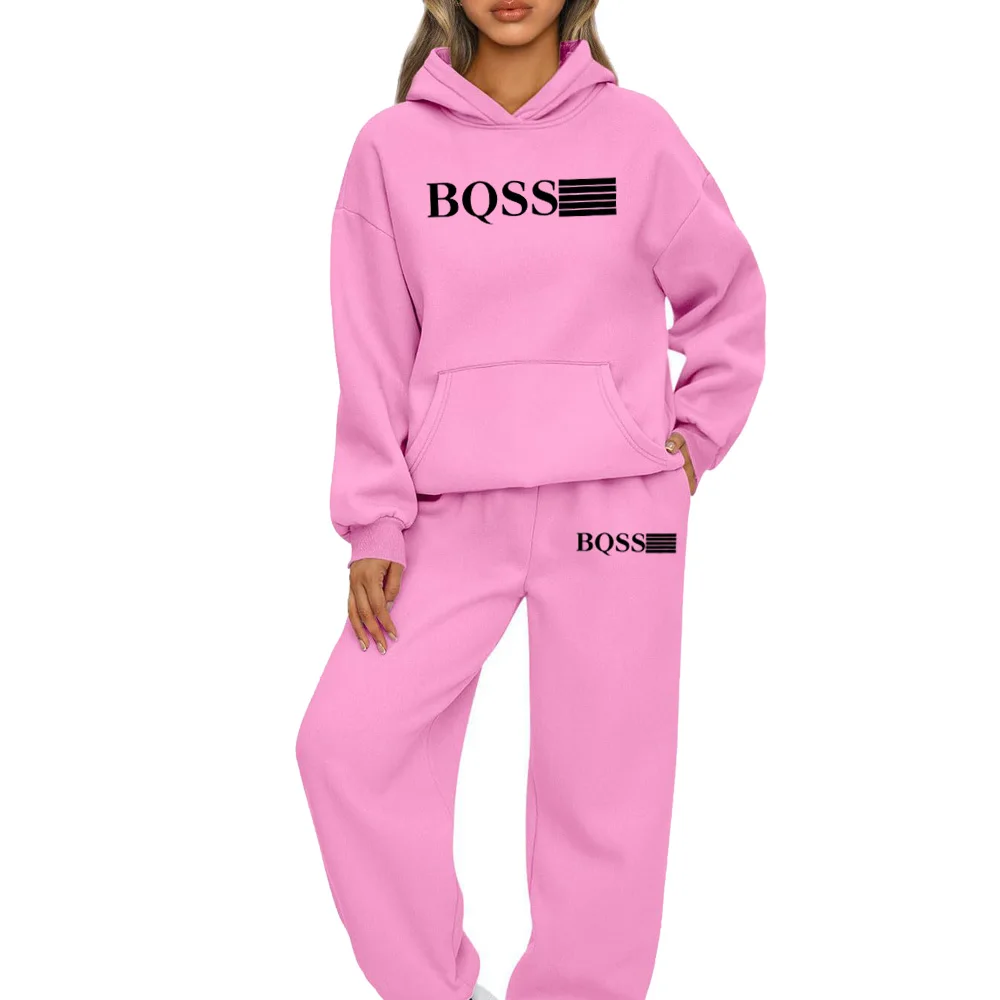 Women Hooded Tracksuit Sports 2 Pieces Set Sweatshirts Pullover Hoodies Pants Suit Home Sweatpants Trousers Outfits 2024