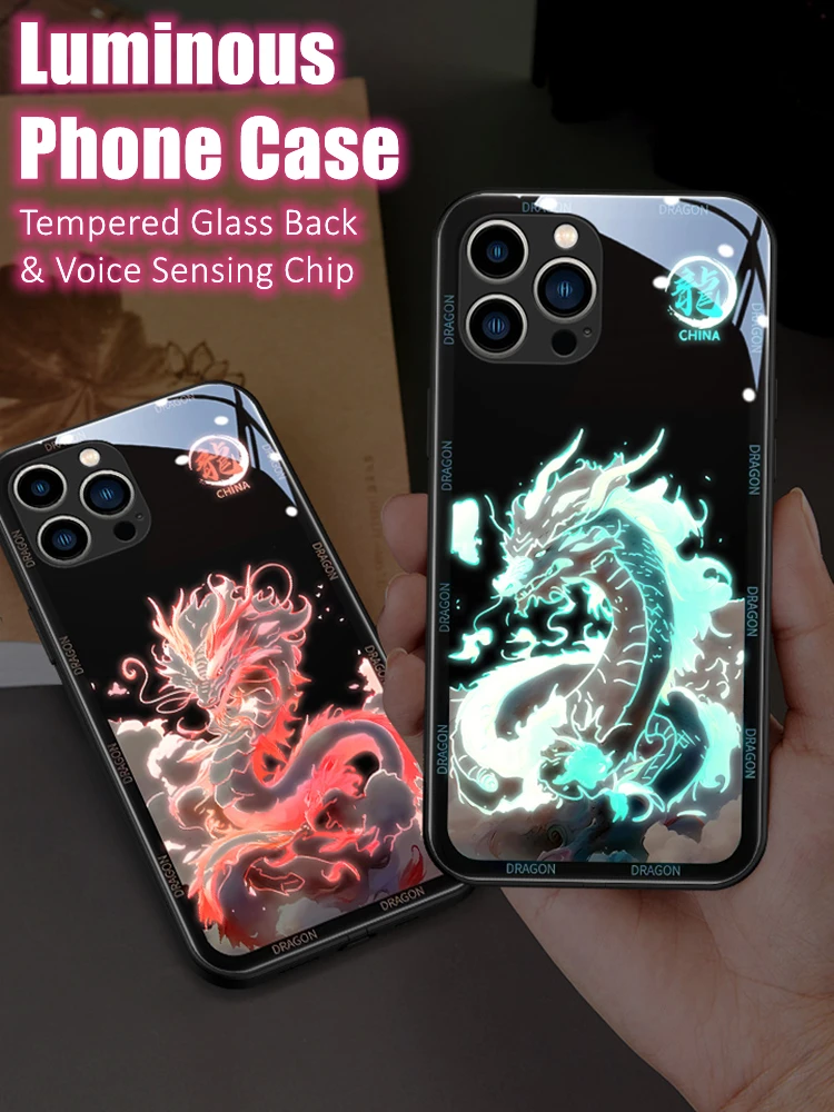 

Lunar New Year Colorful Dragon LED Light Glowing Luminous Phone Case for Samsung S24 S22 S23 Note 10 20 A14 A54 A73 Plus Ultra