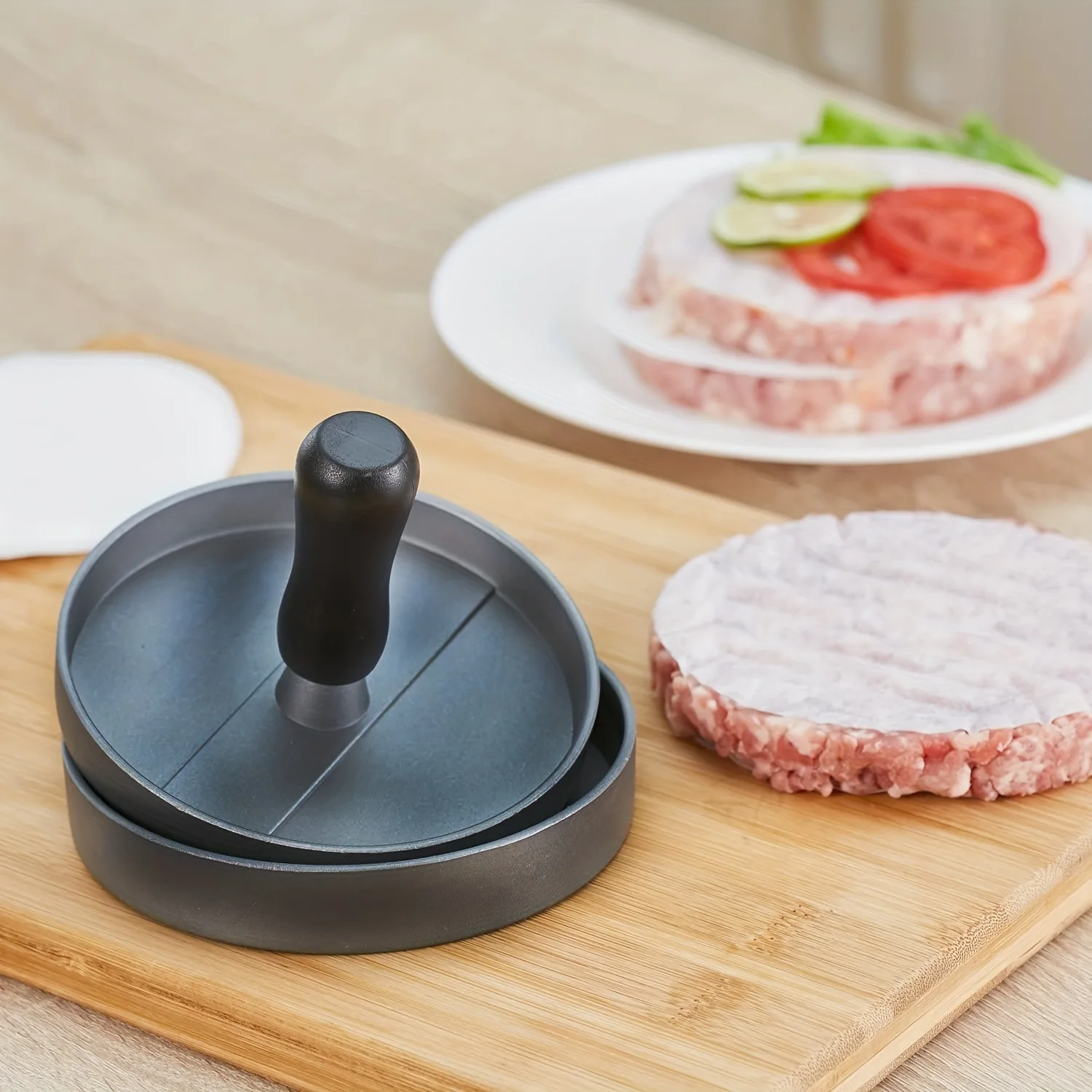 Burger Press Non-Stick Hamburger Patty Maker with Wax Paper Aluminum Burger Maker Mould Hamburger Press for Kitchen BBQ Grill