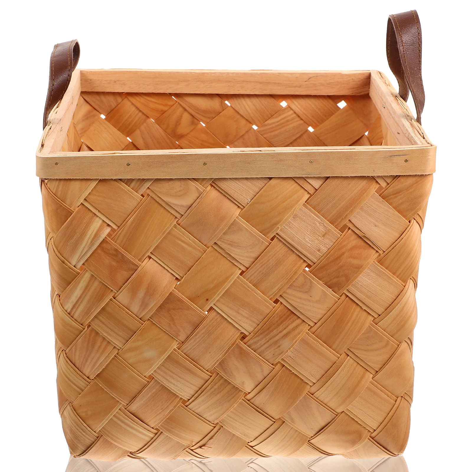 

Wooden Storage Basket Handwoven Natural Wood Chips Handle Fruit Vegetable Baskets Corrosion Resistant Sturdy Design
