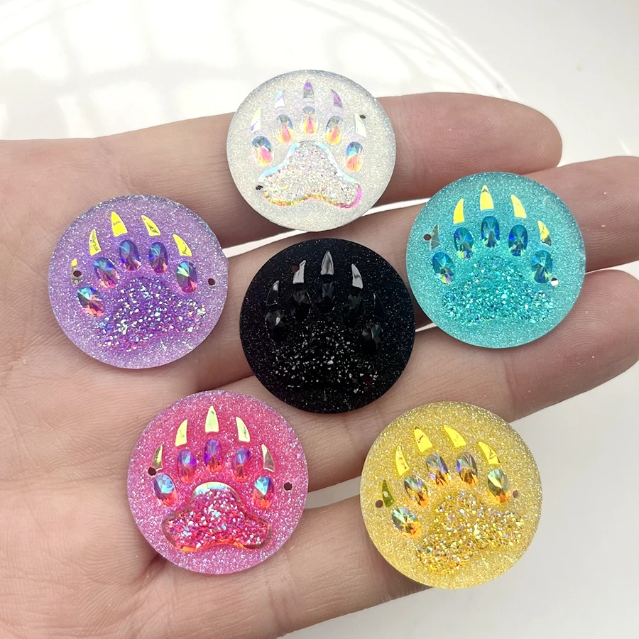 Super bright 25mm round mineral face bear claw pattern resin flat back sewing scrapbook DIY jewelry earrings set Rhinestone
