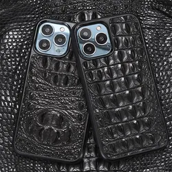 Original Crocodile Real Leather Case for iPhone 16 15 14 Pro Max 13 Genuine Alligator Skull Tail Military Full Armor Back Cover