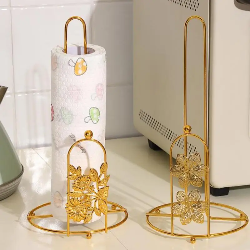 Retro Iron Tree Paper Towel Gold Free Standing Roll Paper Holder Towel One-handed Tear Decorative Tissue Stand Kitchen
