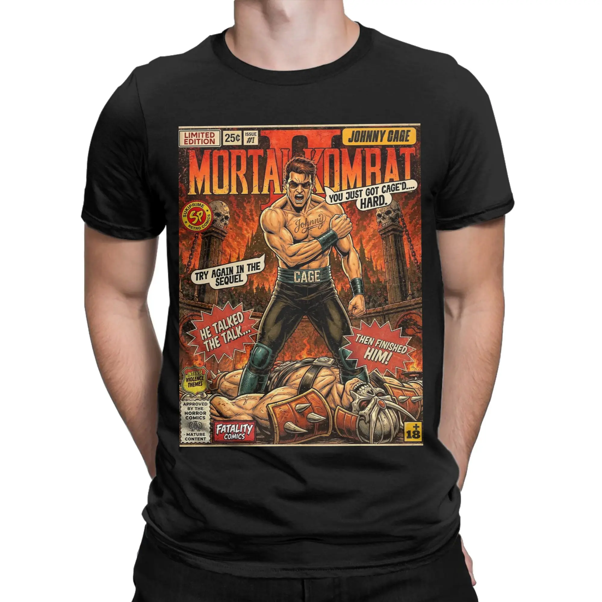 Mortal Kombat 2 Johnny Cage Comic Cover Art T-Shirts Men 100% Cotton Tee Shirt Crew Neck Short Sleeve T Shirts 4XL 5XL 6XL Tops