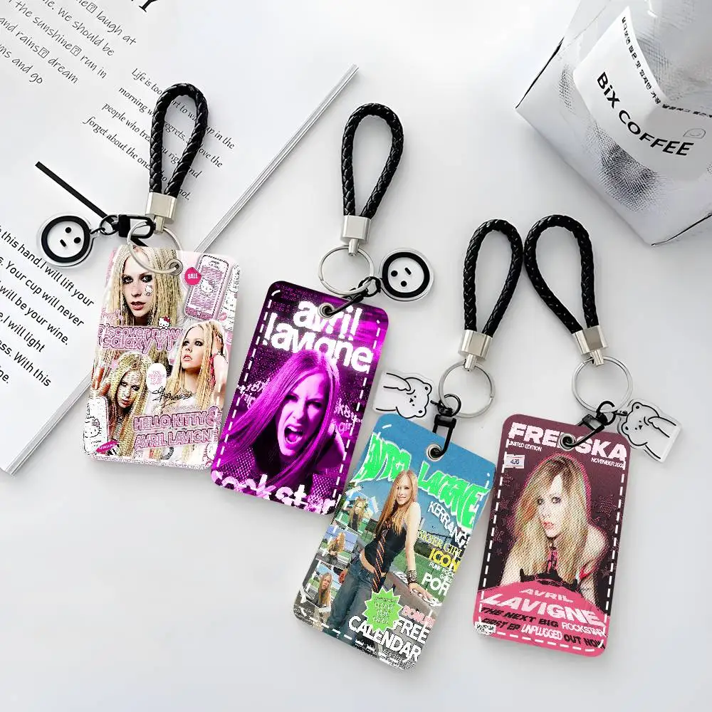 Pop Punk Singer Avril L-LavigneS Magazine Card Case Keychain Access Card Bag Key Tag Ring Leather Card Holder Key Ring Access