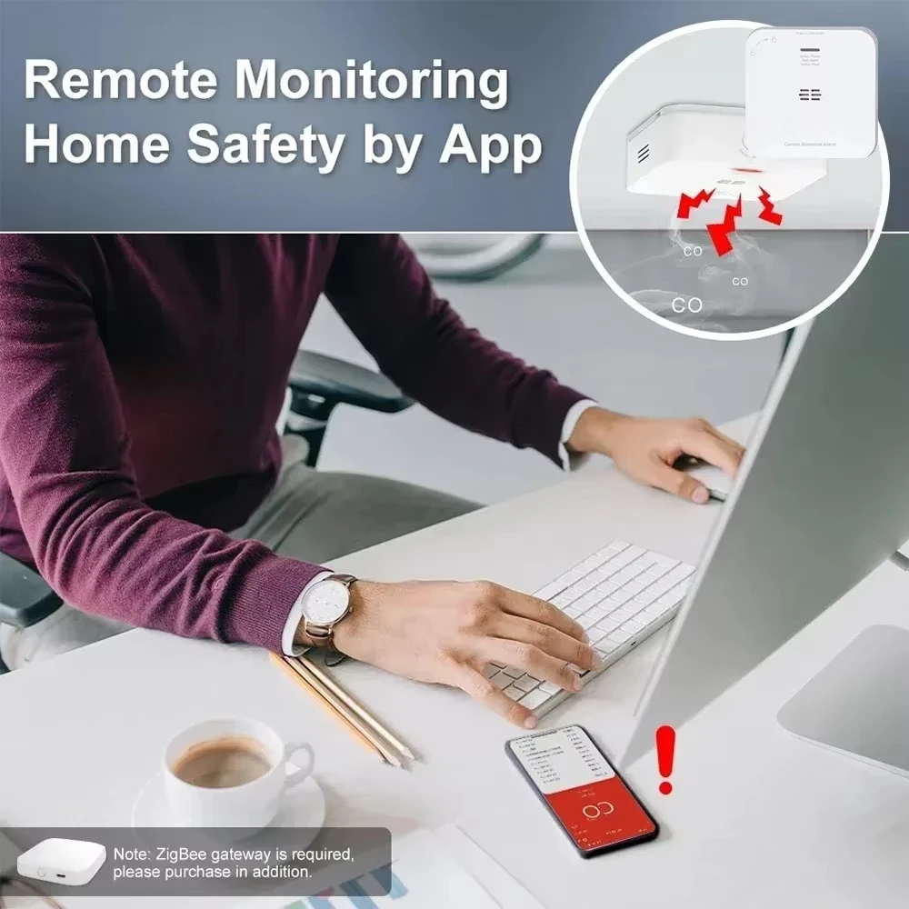 Tuya ZigBee CO Gas Alarm Detector Wireless Monoxide Leak Sensor Detection, Smart Home Gas Security Sensor work with Alexa Google