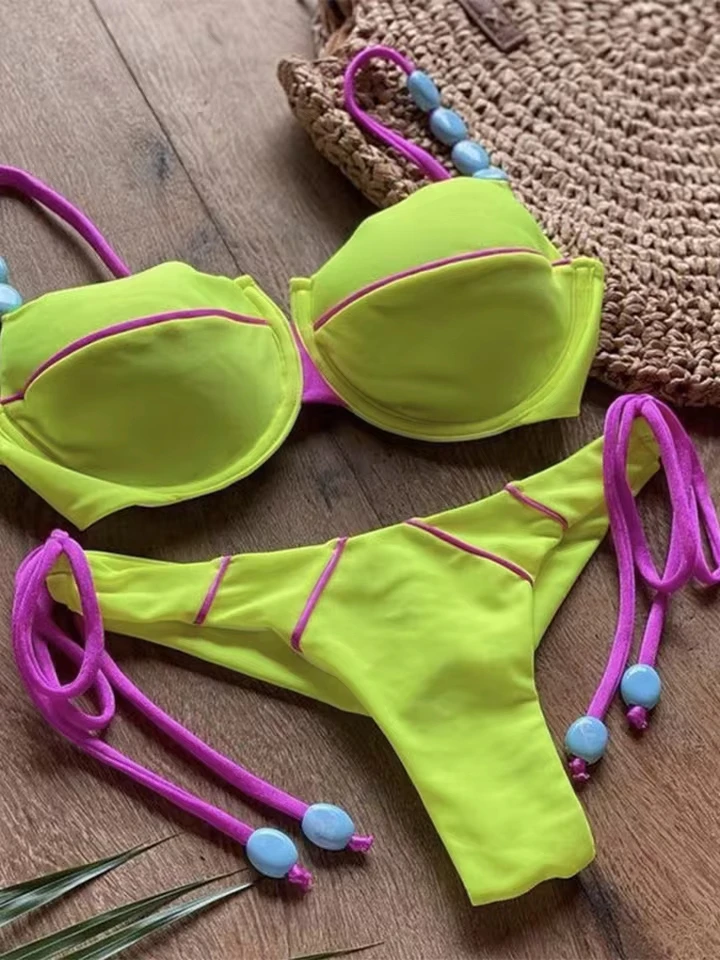 Vzvn Fashion Sexy Thong Bikinis Women Split Swimsuit Beach Vacation Bikini 2026 All Season Backless Laced Up Bikinis 2 Piece Set