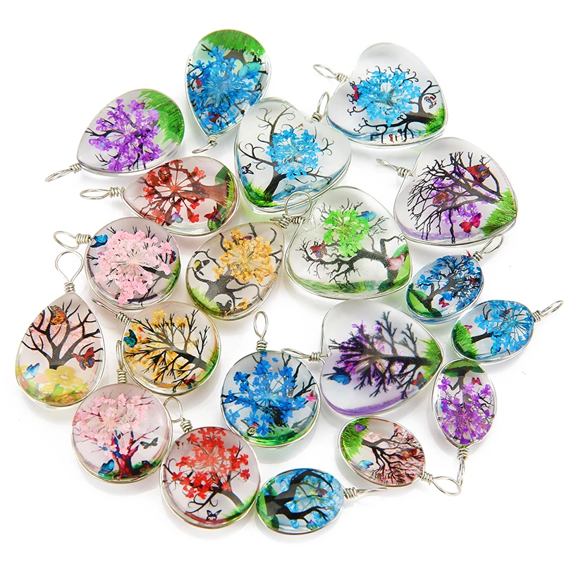 5pcs Colorful Tree Crystal Glass Earring Charms Beads Heart Droplets Necklace Pendants for DIY Bracelet Findings Jewelry Making - view 4