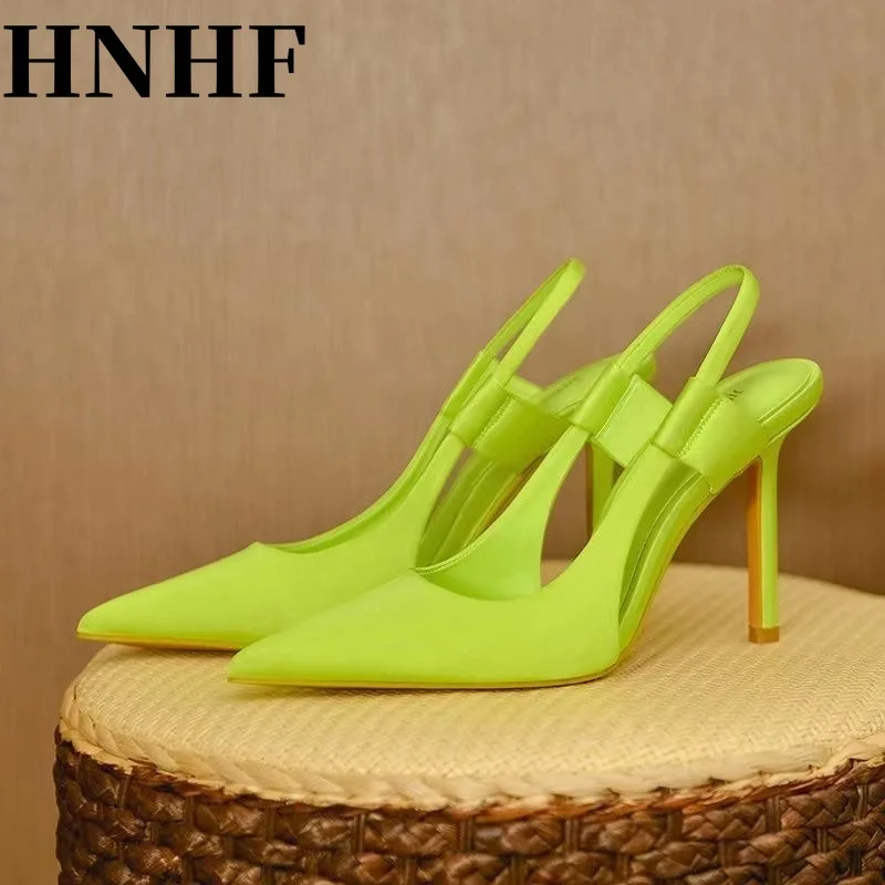 HNHF New 2024 Women Designer Brand Slingback Sandals Pointed Toe Slip on Thin High Heel Ladies Elegant Pumps Shoes Drss Sandals