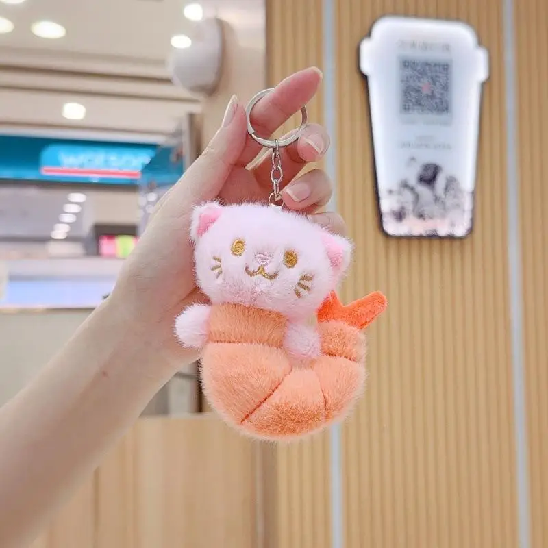 

Cute Creative Small Shrimp KT Cat Doll Pendant Keychain Backpack Hanging Ornament Decorative