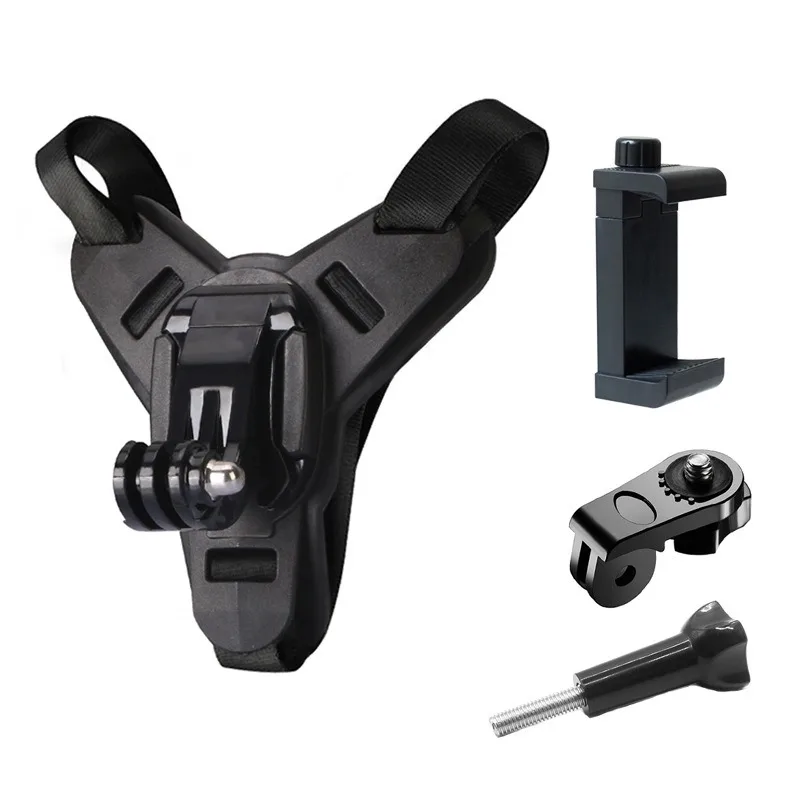 Motorcycle Helmet Chin Strap Mount with Phone Clip for iPhone Samsung Huawei LG Gopro Hero OSMO Xiaomi Yi Action Sport Camera