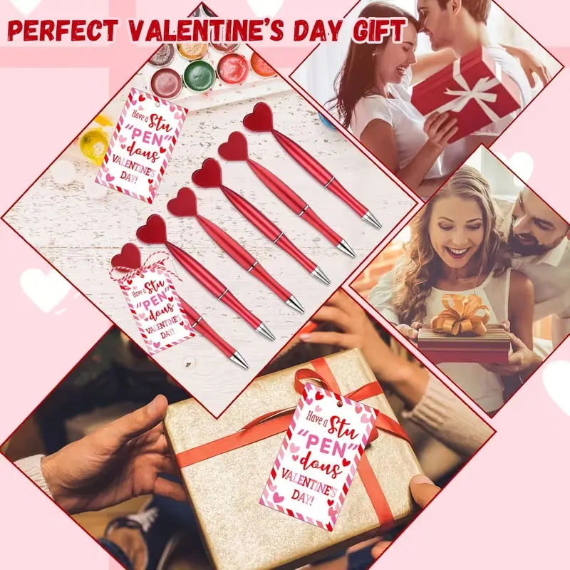 

52Pcs Heart-Shaped Romantic Red Love Writing Ballpoint Pens, Black 1.0mm Refillable Ink Cartridges, Ideal for Valentine's Day/Wedding/Anniversary Gifts, Holiday Decorations, School Use, and as a Perfect Gift for Your Partner