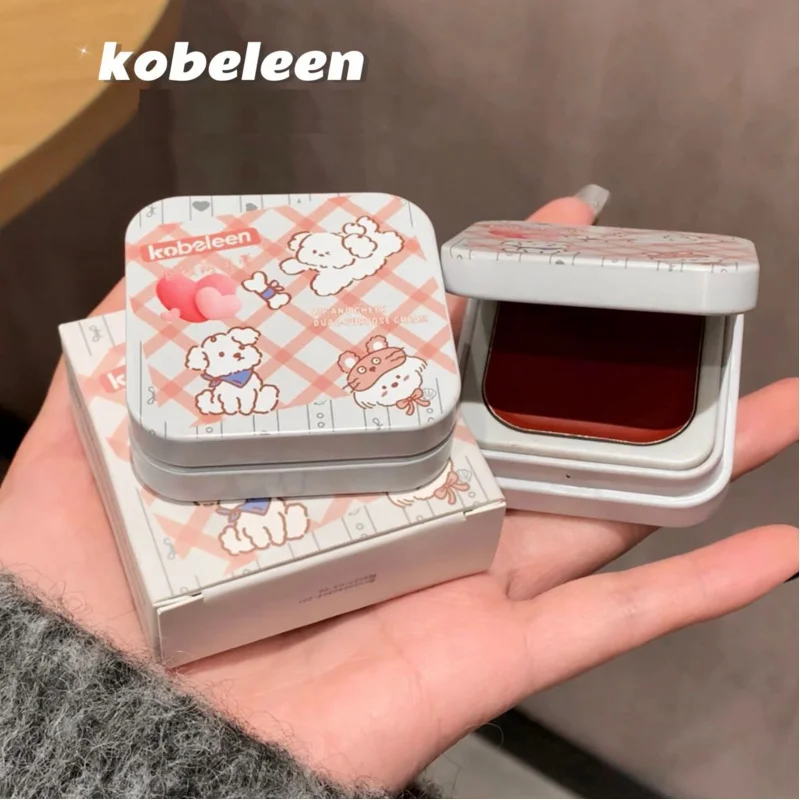 Creme Blush Multi-função, Natural Cheek Face Rouge, Cute Iron Box Blush, Renderização de cor alta de lama, tom de pele brilhante suave