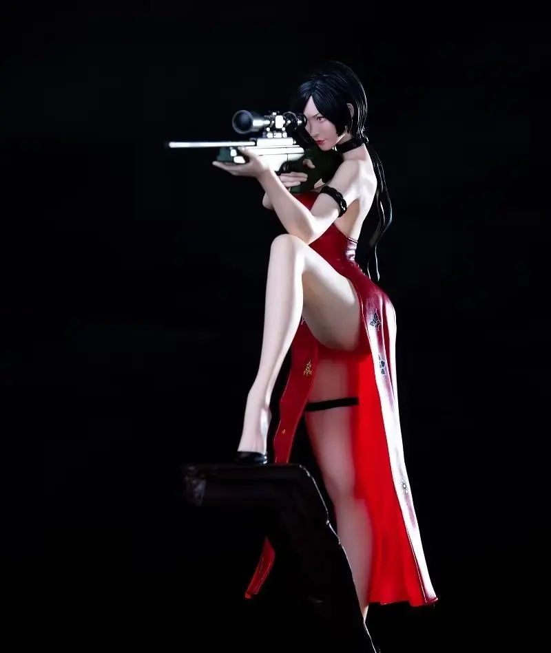 34cm Resident Evil 4 Ada Wong Sniper Gun Pretty Girl Anime Doll Scene Statue Collection Handmade Desktop Ornament Gift