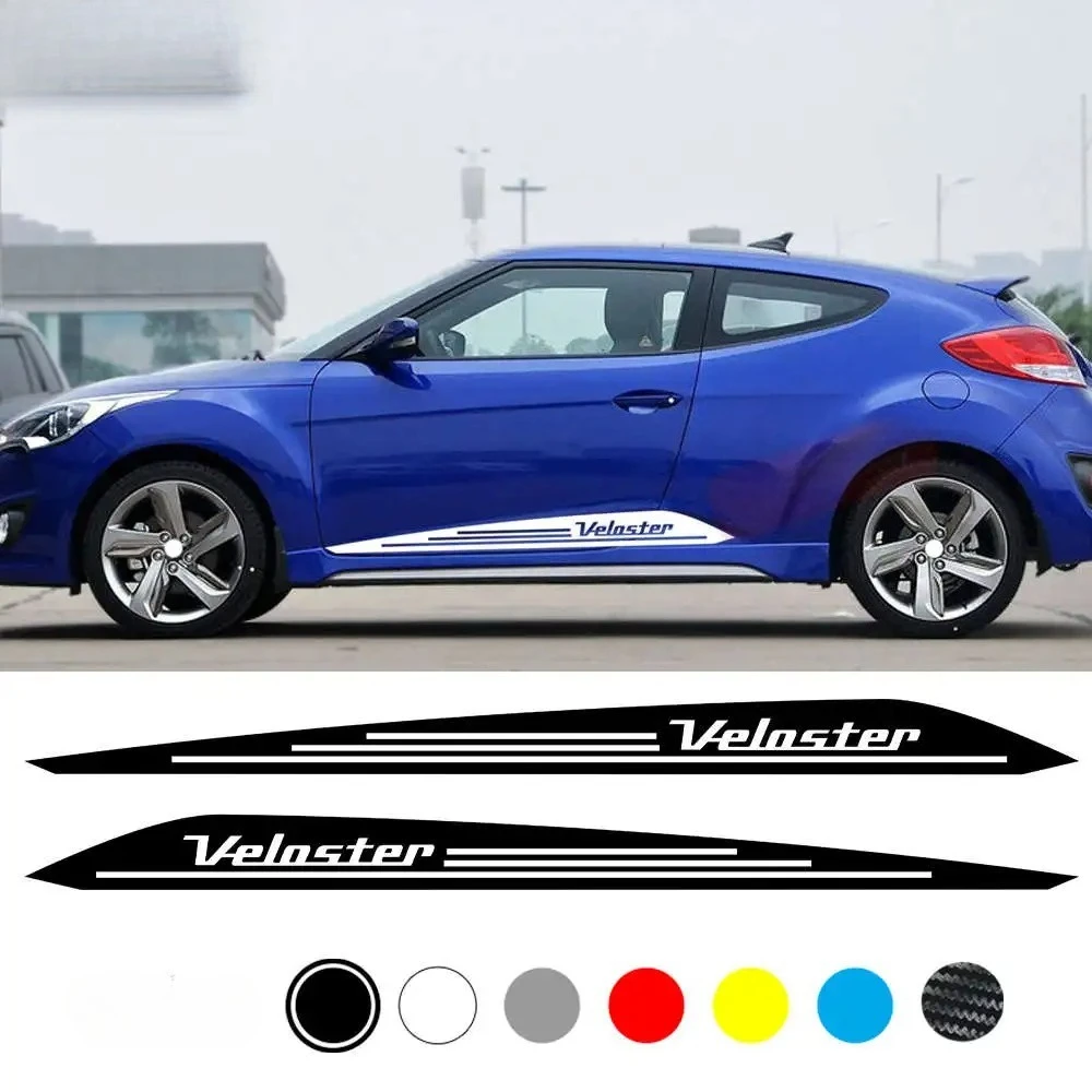 

2 шт., наклейка в полоску на боковую юбку двери автомобиля для Hyundai Veloster 2011-2017, декоративные наклейки для кузова, гоночный стиль, виниловое украшение