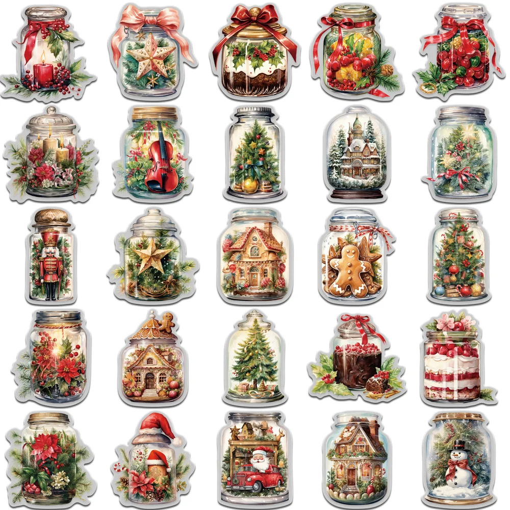 10/30/50PCS Christmas Wishing Bottle Santa Claus Stickers Cute Cartoon Decoration DIY Laptop Phone Luggage Fridge Bike Kids Gift