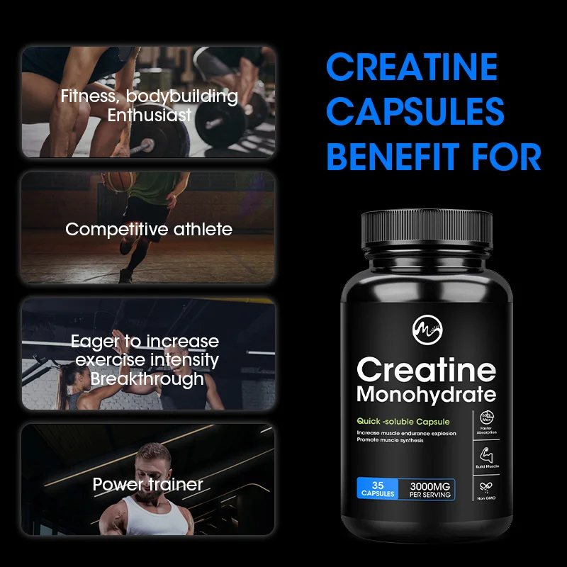 Creatine Monohydrate Capsules, Energy Performance Whey Proteins for Muscle Mass Workout Recovery  Men\'s Energy Supplement