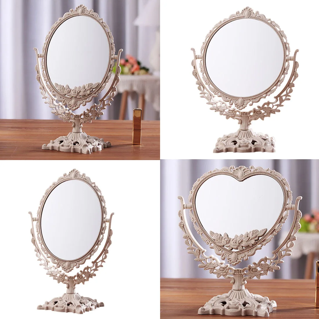 

TSHOU444 Vintage Lady Carved Makeup Mirror Desktop Rotatable Vanity Mirror SPA Salon Cosmetic Mirror Compact Makeup Mirror