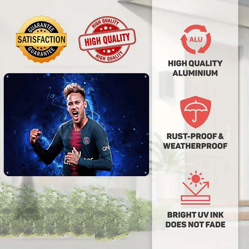 Neymar Jr. Football Poster Customized Vintage Metal Signs Wall Art Retro Tin Plaque for Soccer Fans Coffee Bar Accessories Decor