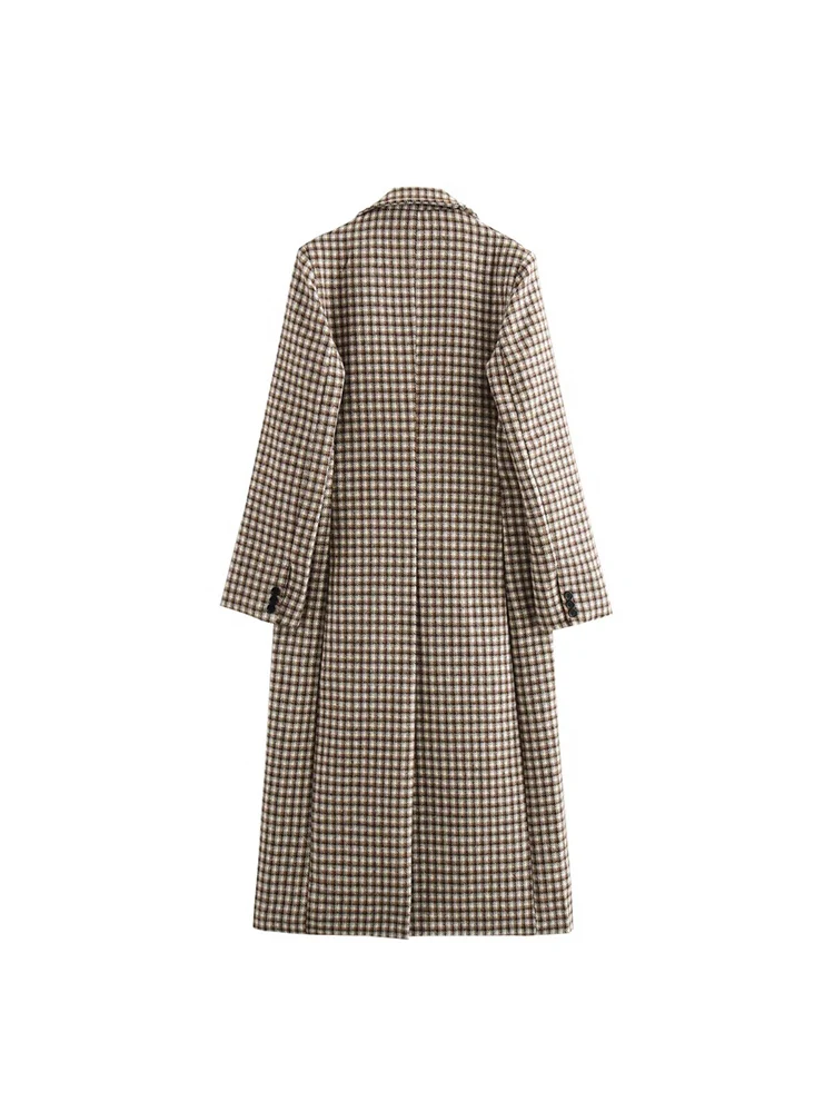 Neue Damenmode im europäischen Stil, vielseitiger, eleganter Reversmantel/Jacke mit einreihigem, langen Ärmeln und kariertem Mantel.