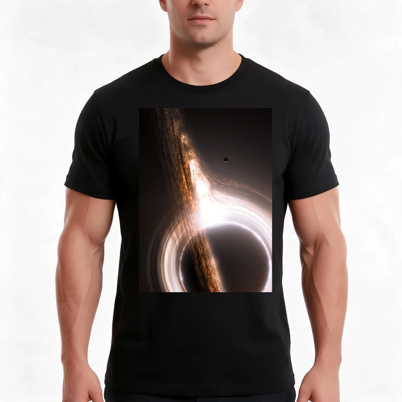 Interstellar Gargantua Black Hole T-Shirt, Summer Casual Cotton Tee, Oversized Streetwear Tops, Vintage Graphic Print